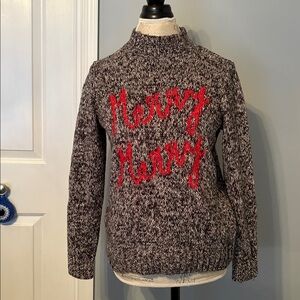 LOFT Black and Red Marled Mock Neck Merry Merry Holiday Women's Sweater